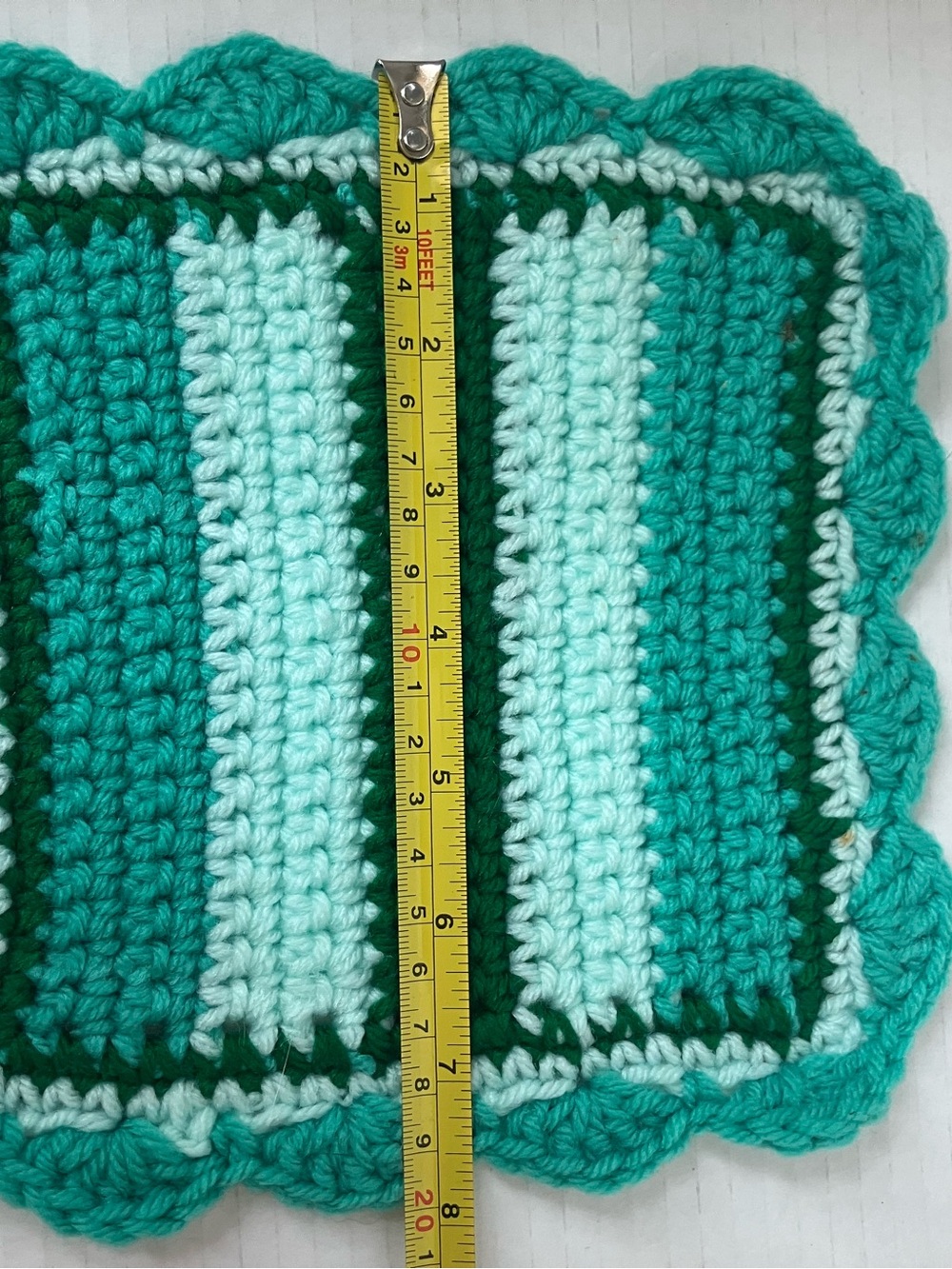 Hand-Crocheted Green Striped Kitchen Dining Cloths or Mats - Set of 7 Aprox 7” - Picture 8 of 10